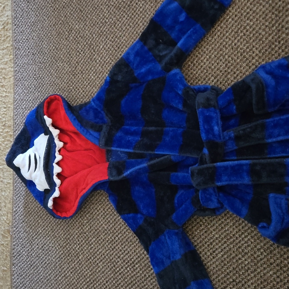 Boys Hooded Shark Belted Blue Robe